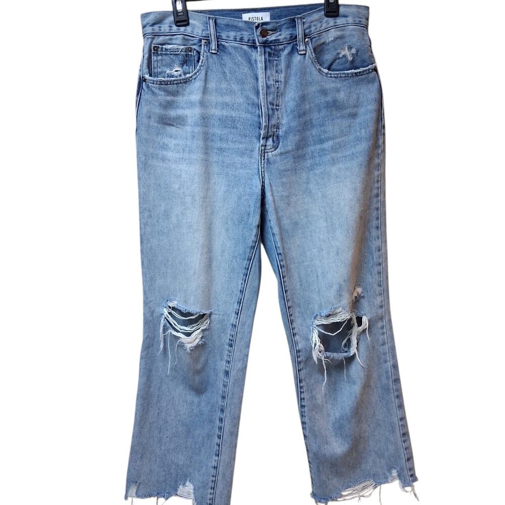 Pistola Light Wash Distressed Knee Straight Leg Jeans Women's 30